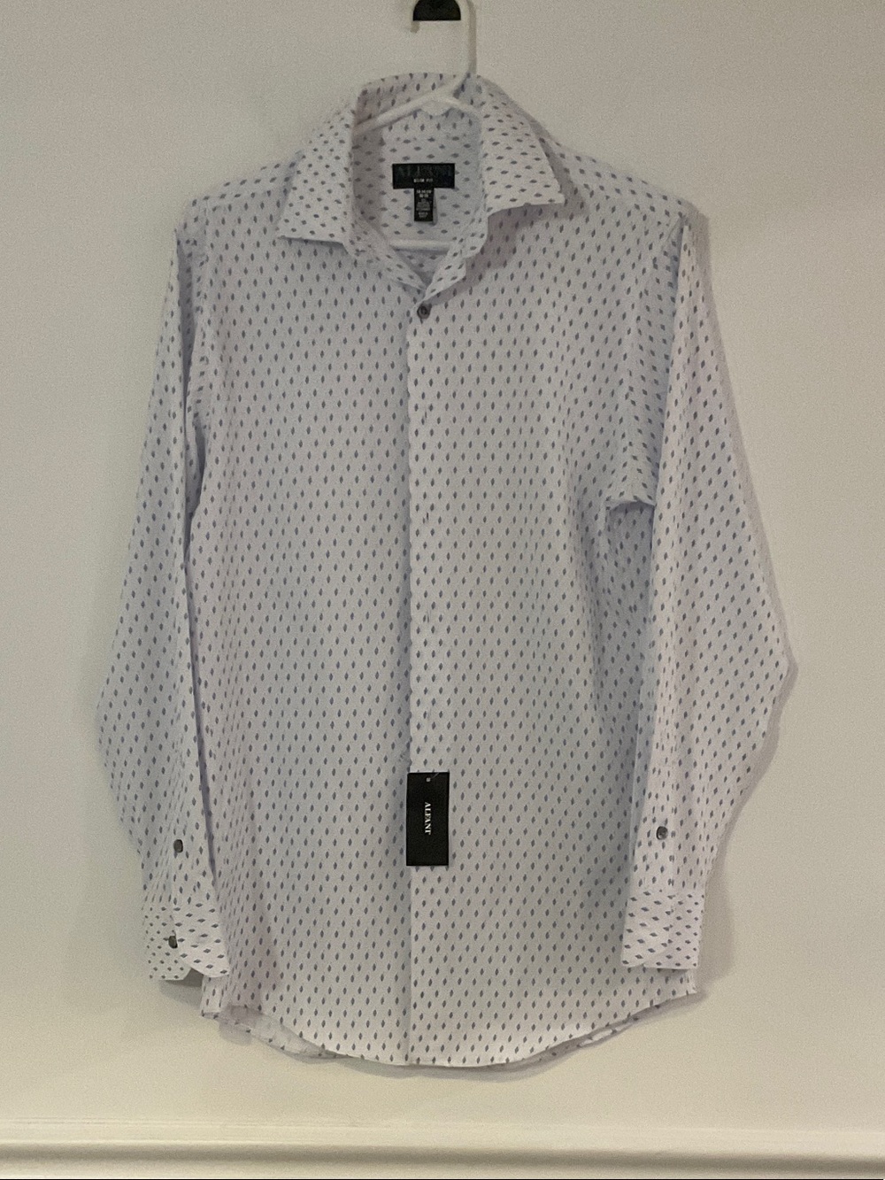 Alfani Men’s White Dress Shirt with Blue Micro Pattern